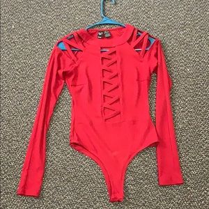 Red long sleeved bodysuit